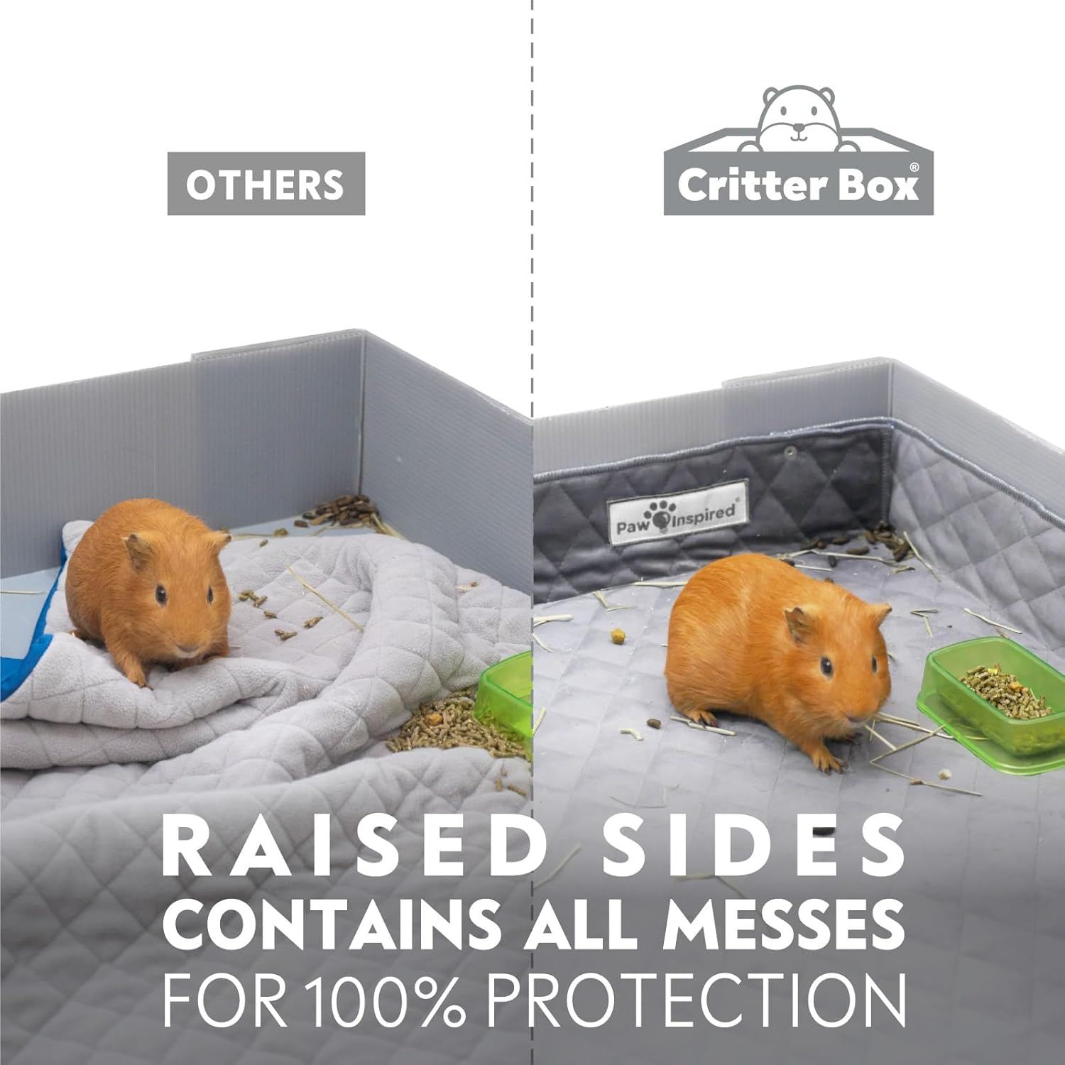 Paw Inspired Critter Box | Washable Guinea Pig Cage Liners with Raised Sides | Fleece Bedding for Guinea Pigs Rabbits, Hamsters, Small Animals | Edge Protected Pee Pads (C&C 2X4) image number 4