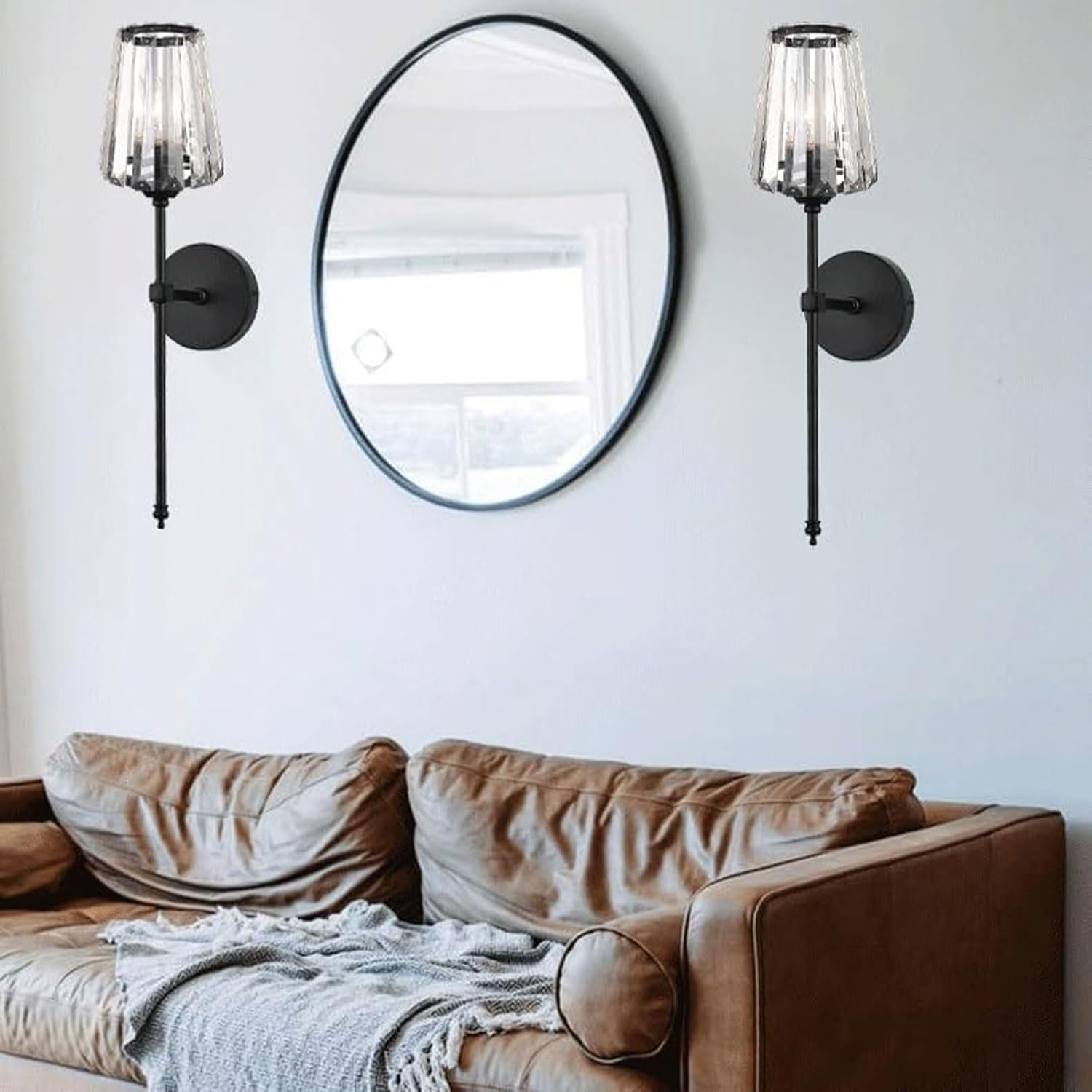 Wall Lights Set of 2 Battery Operated Wall Sconces Clear Glass Lighting Fixture Rechargeable Wall Lamps for Bathroom Bedroom Wall Lighting