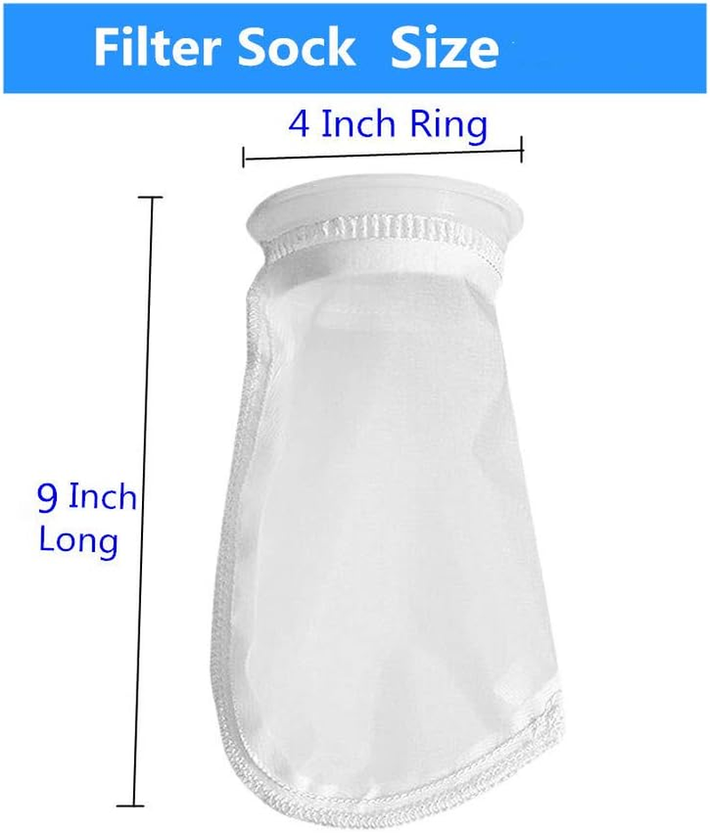 2 Pack Mesh Filter Socks 50 Micron 4" Plastic Ring, 9" Short Bag Nylon Filter Bags for Aquarium Marine Reef Sump image number 6
