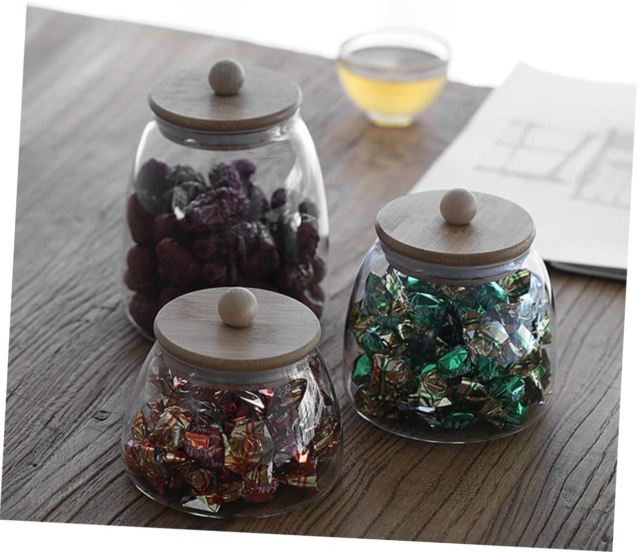 SHOWERORO 2Pcs Glass Storage Jar Lid Airtight Candy and Snack Container for Parties and Home Organization and Design image number 3