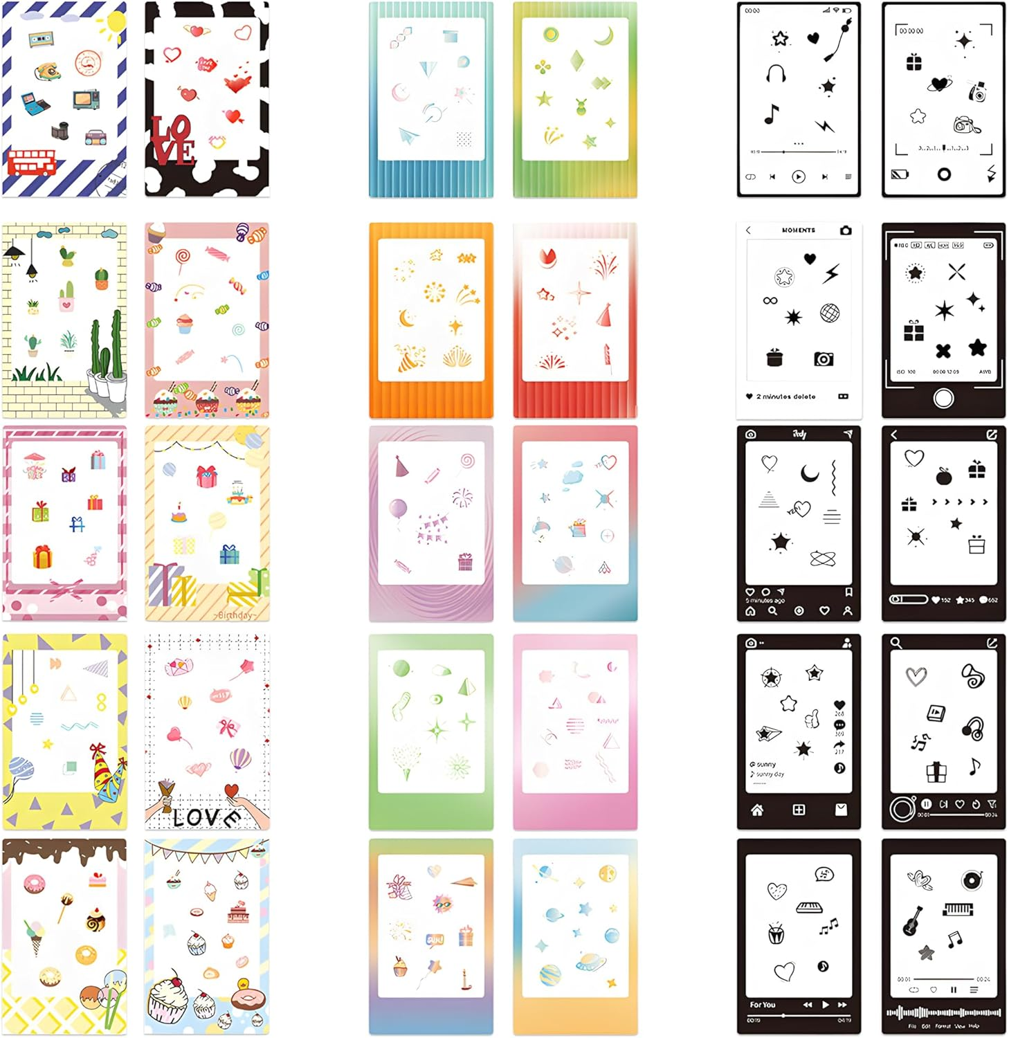 30Pcs Instant Photo Frame Stickers for Instax Mini, Colorful Photo Instant Films Frame Sticker, DIY Scrapbook Sticker for Scrapbooking, Journaling, Photo Albums image number 6