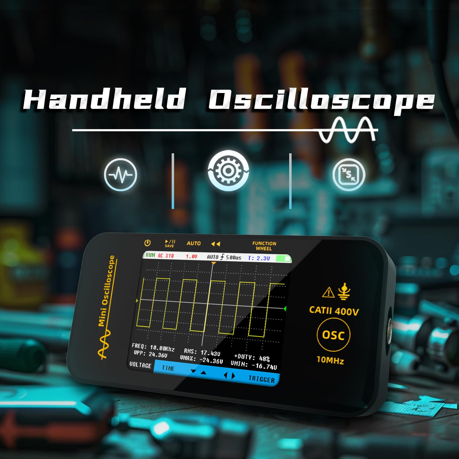 BSIDE Handheld Digital Oscilloscope 3.2&rdquo; TFT LCD Scope Tester, 10Mhz Bandwidth with 48Msa/S Sampling Rate, Potable Automotive Oscilloscope with Auto/Nomal/Single Trigger for Audio Amplifier Hobbyist image number 3