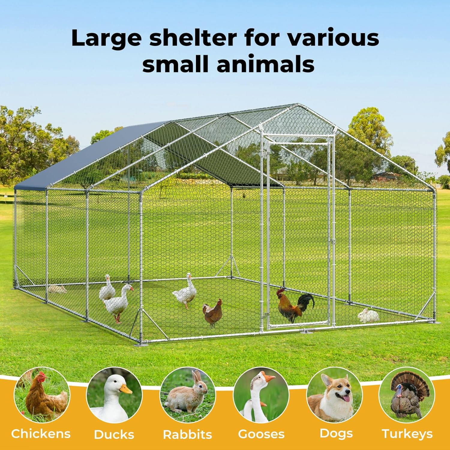 Pawz Chicken Coop Large Rabbit Hutch Pet Cage,Thick Galvanized Metal Hen House with Waterproof Sun-Protective Cover,Walk-In Poultry House Coops Hen Run Ferret Habitat Farm Enclosure,600X300X194Cm image number 4