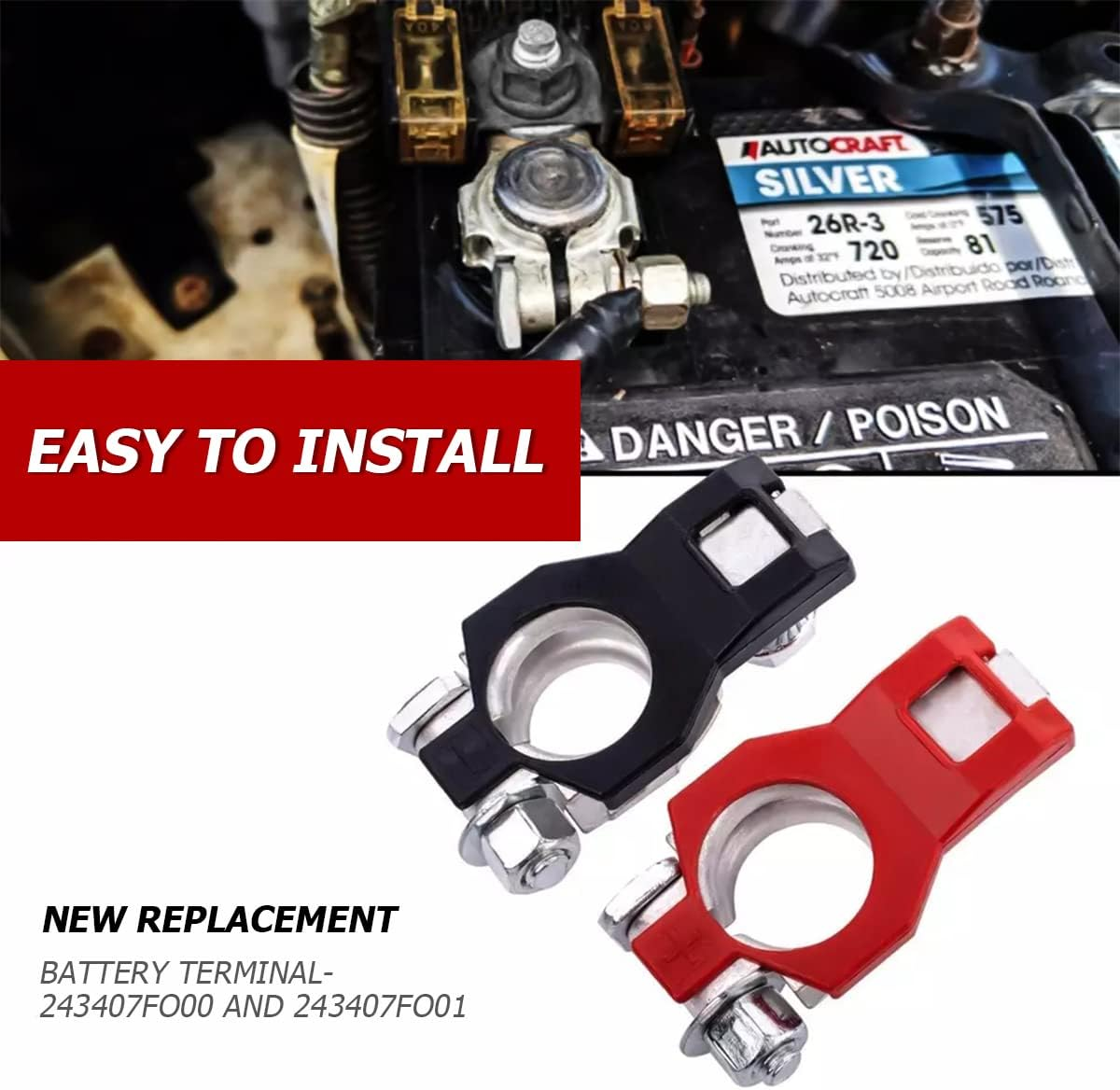 XINLIYA Battery Terminals for Nissan, Positive and Negative 1 Pair, Top Post Batteries Connectors with Plastic Bottoms, Automotive Accessories Universal for Nissan 243407F000 243407F001(2PCS) image number 2