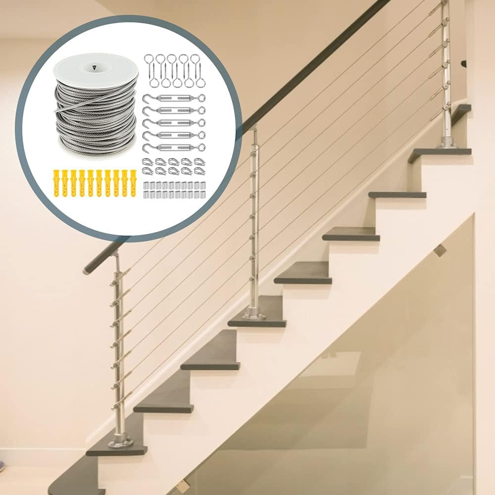 Wire Rope Kit 30M Stainless Steel Wire Rope 304 Heavy Duty Cable Railing Kit Picture Suspension Kits for Gardens Fences Kitchens Railings Decks Crafts (30M, 98FT) image number 6