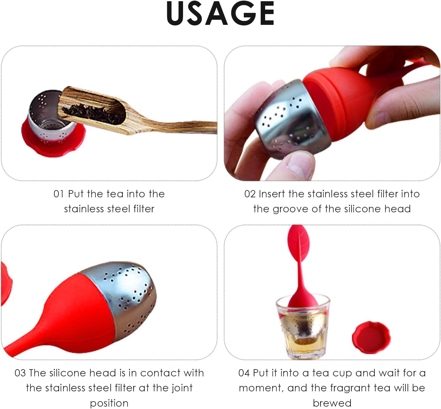 4 Pieces Loose Tea Infuser, Tea Infuser, Silicone Tea Infuser, Leaf Love Tea Infuser, Tea Strainer with Long Handle, Tea Preparation Tool Accessories image number 2