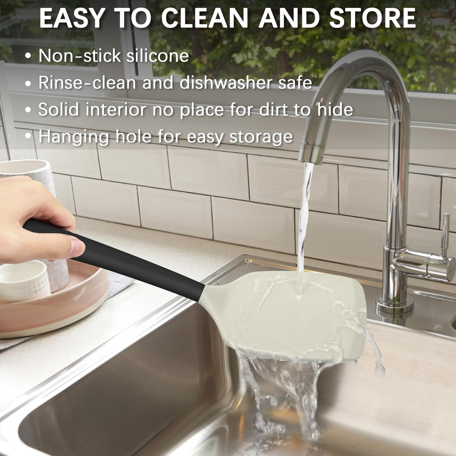 Coukre 2 Pack Silicone Spatula Set, High Heat Resistant, BPA Free Kitchen Spatula, Solid & Slotted Turner for Non-Stick Pans, Saut&eacute;ing, and Flipping (2, Beige) image number 5