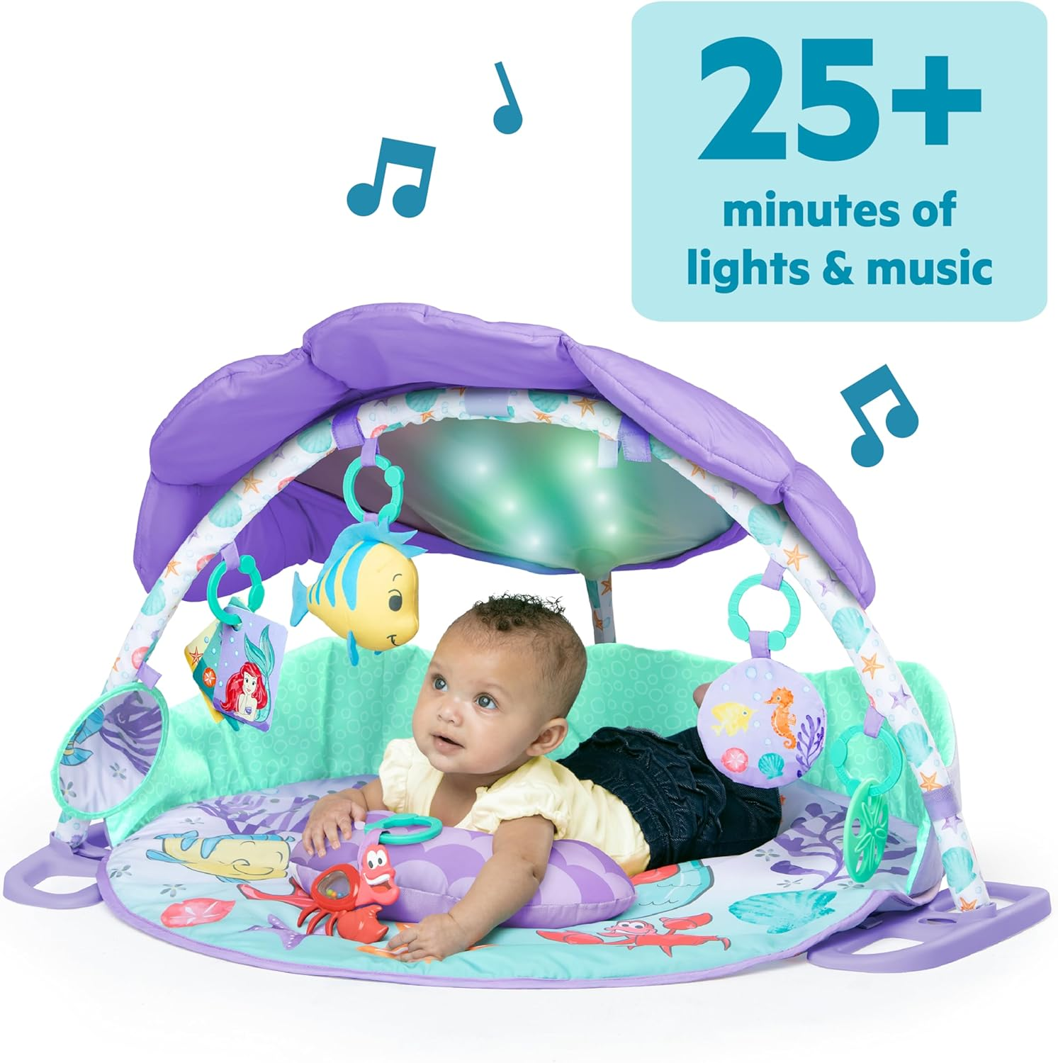 Bright Starts Disney Baby the Little Mermaid Twinkle Trove Light-Up Musical Baby Activity Gym with Tummy Time Pillow, Newborn+ image number 2