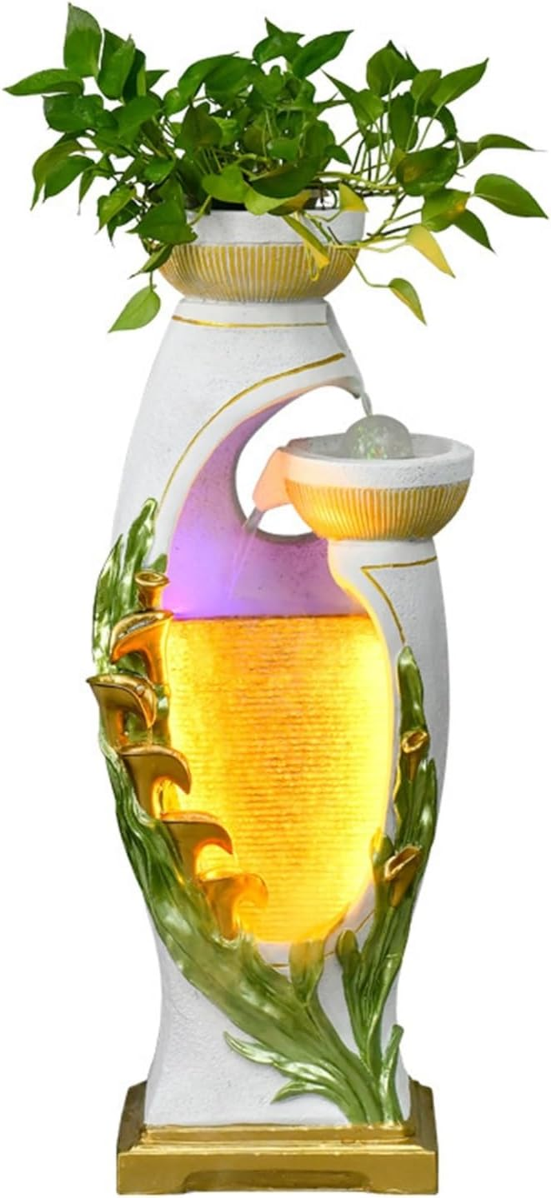 Outdoor Fountain Indoor Fountain, Creative Ornaments, Horseshoe Lotus Modern Fogging Water, Home/Office Decor(White)