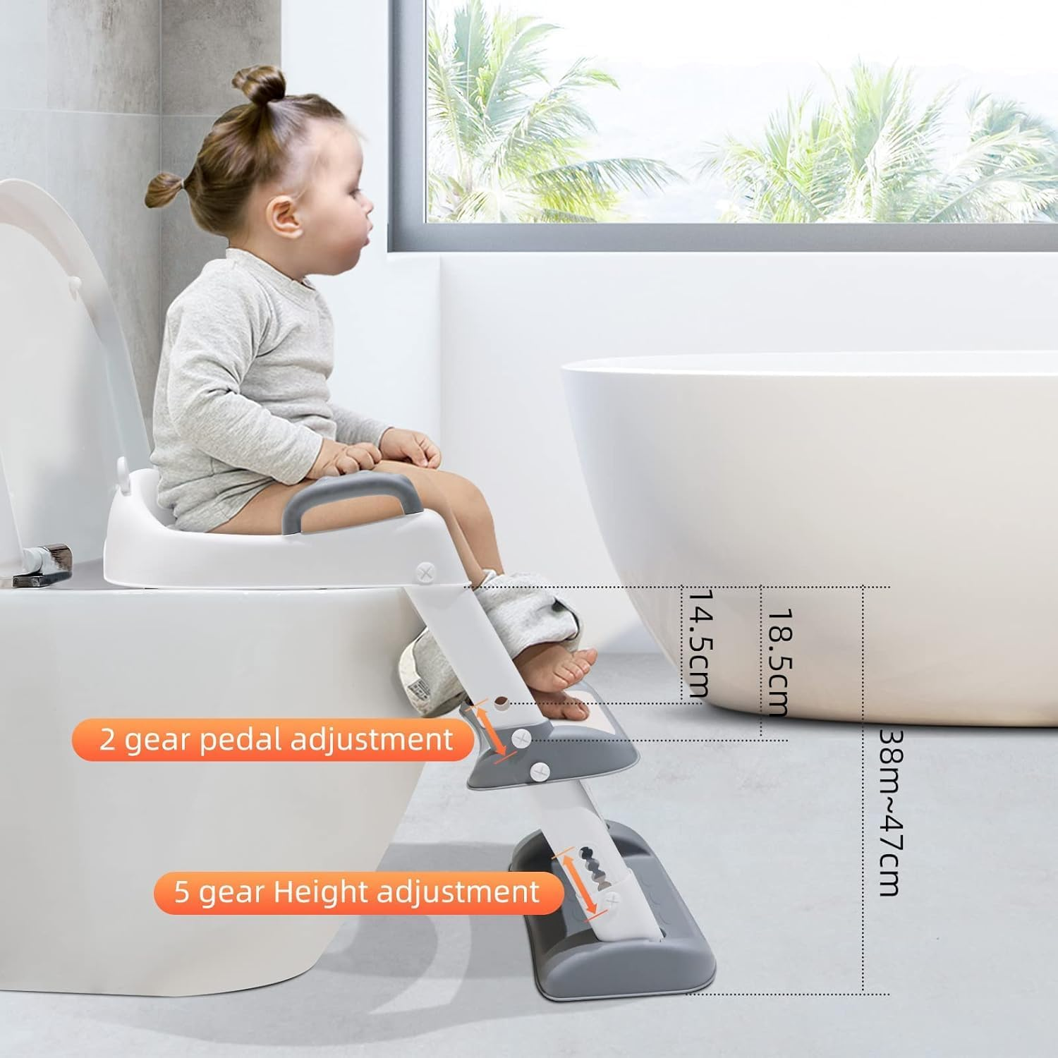 Potty Training Seat with Step Stool Ladder, Comfortable, Safe and Lightweight Potty Seat with Non-Slip Mat Ladder, Potty Training Toilet for Boys, Girls and Toddlers（Gray） - Gray image number 2