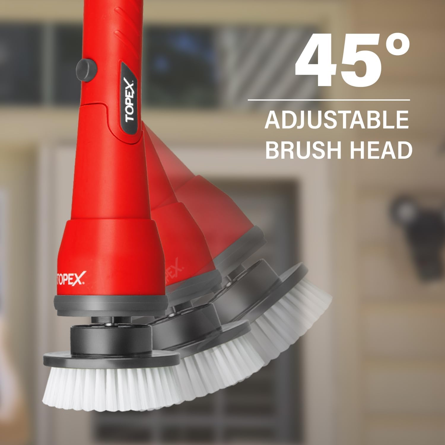 TOPEX 20V Cordless Power Scrubber Rechargeable Electric Bathroom Scrubber Shower Scrubber Cleaning Brush Household Tools W/Extension Handle & 4 Replaceable Brush Heads, 2 Speeds Power Scrubber Brush