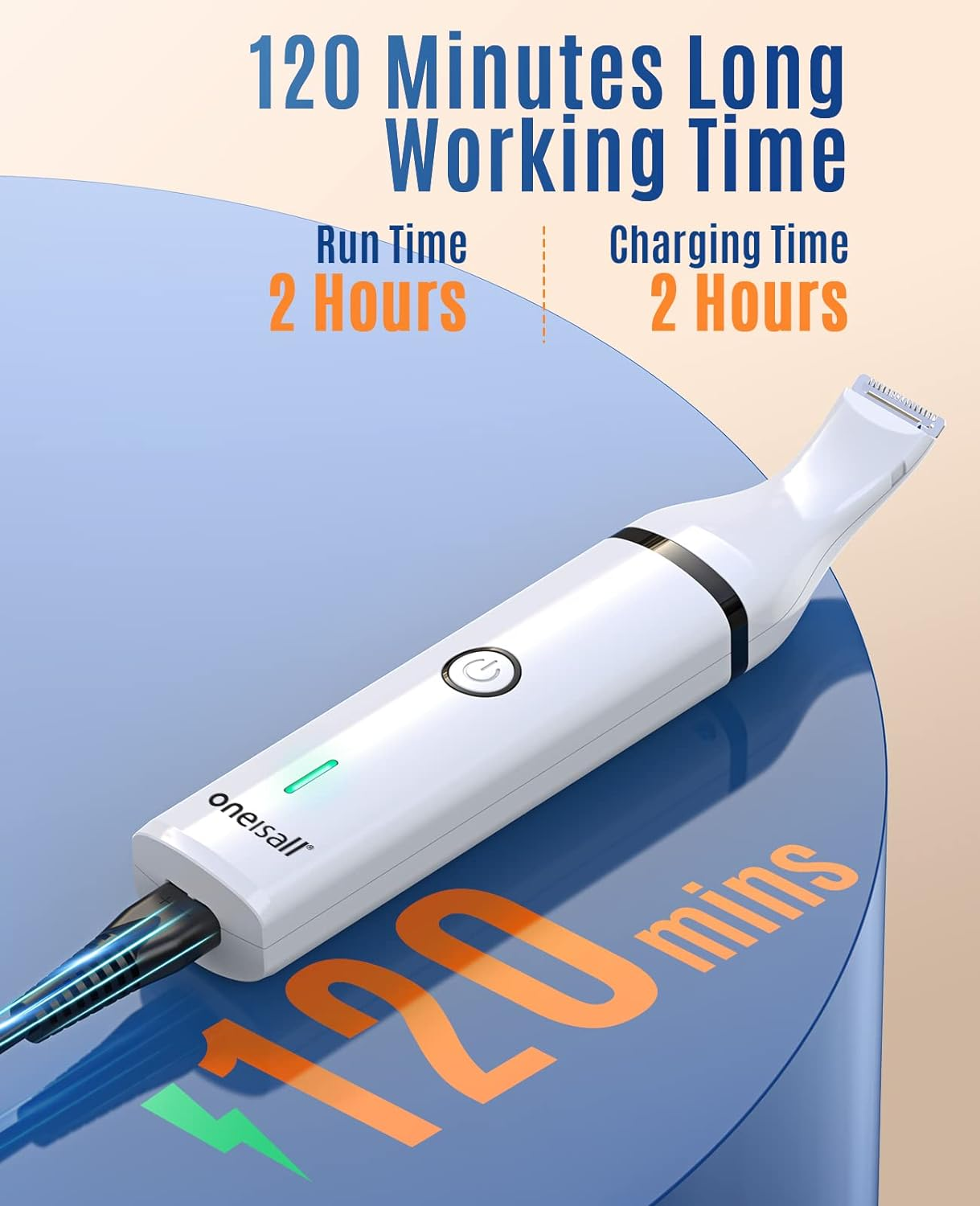 Oneisall Dog Clippers with Double Blades,Cordless Small Pet Hair Grooming Trimmer,Low Noise for Trimming Dog'S Hair around Paws, Eyes, Ears, Face, Rump (White) - White image number 6