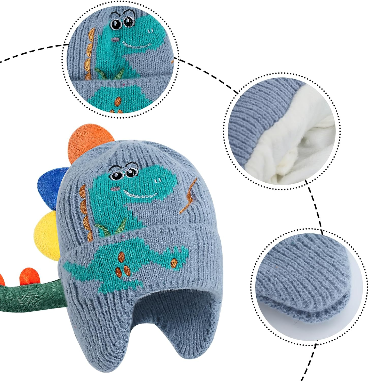 KAKU NANU Winter Hat Baby Dino Hat Children'S Beanie 0-3 Years Toddler Knitted Hat image number 4