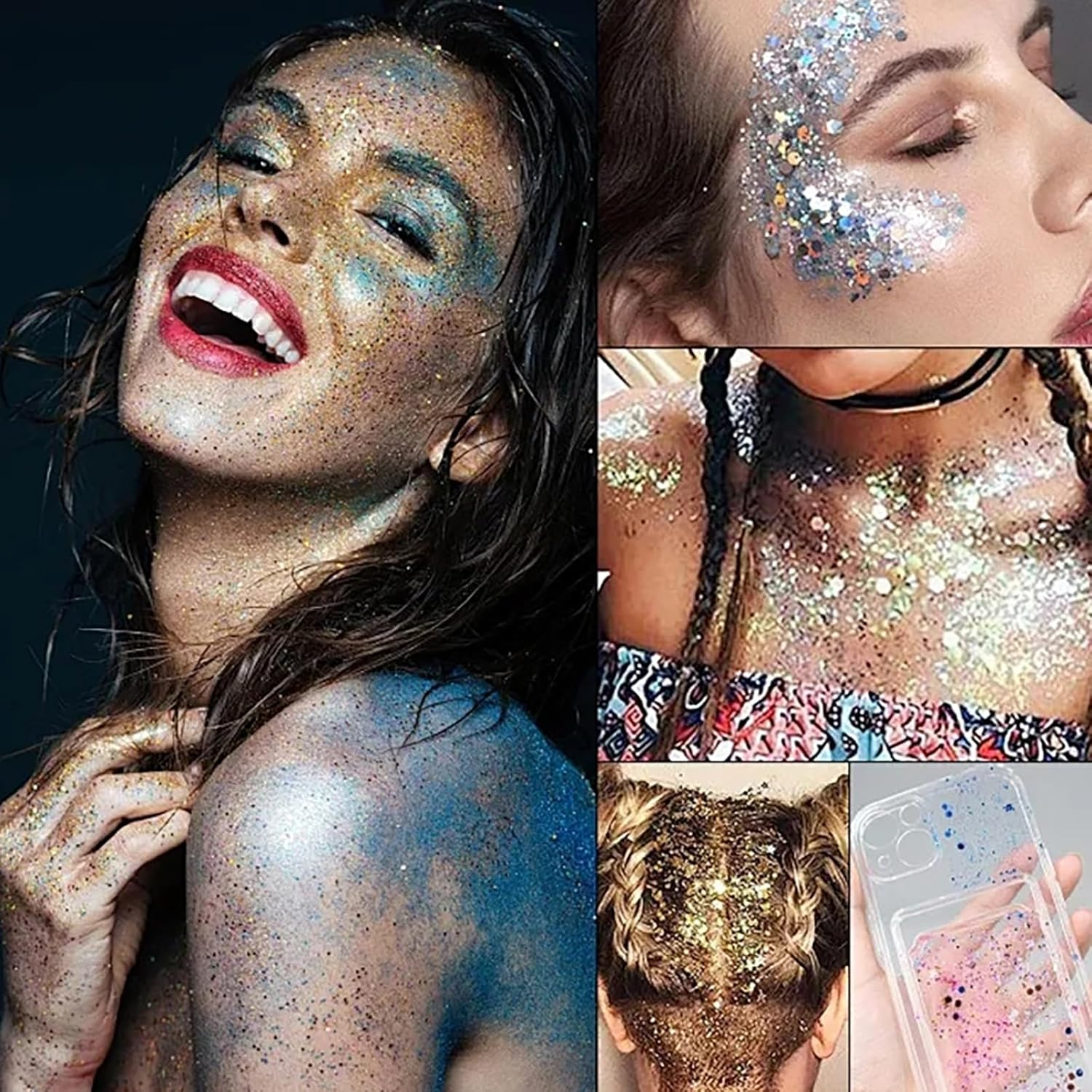 MKNZOME Body & Face Glitter Gel, Holographic Mermaid Sequins Glitter, Festival Chunky Cosmetic Glitter Gel for Face Eye Body Hair, Long Lasting Sparkling Waterproof Resin Glitters Flakes for Festival image number 3