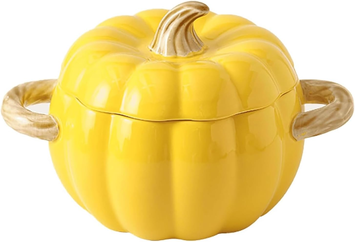 Soup Pot with Lid, 51 Ounce Pottery Dutch Oven, Mini Baking Dish Cute Pumpkin Pot, Ceramic Dessert Saucepan, Double Ear Pumpkin Cookware for Home Thanksgiving Halloween Party (Orange)