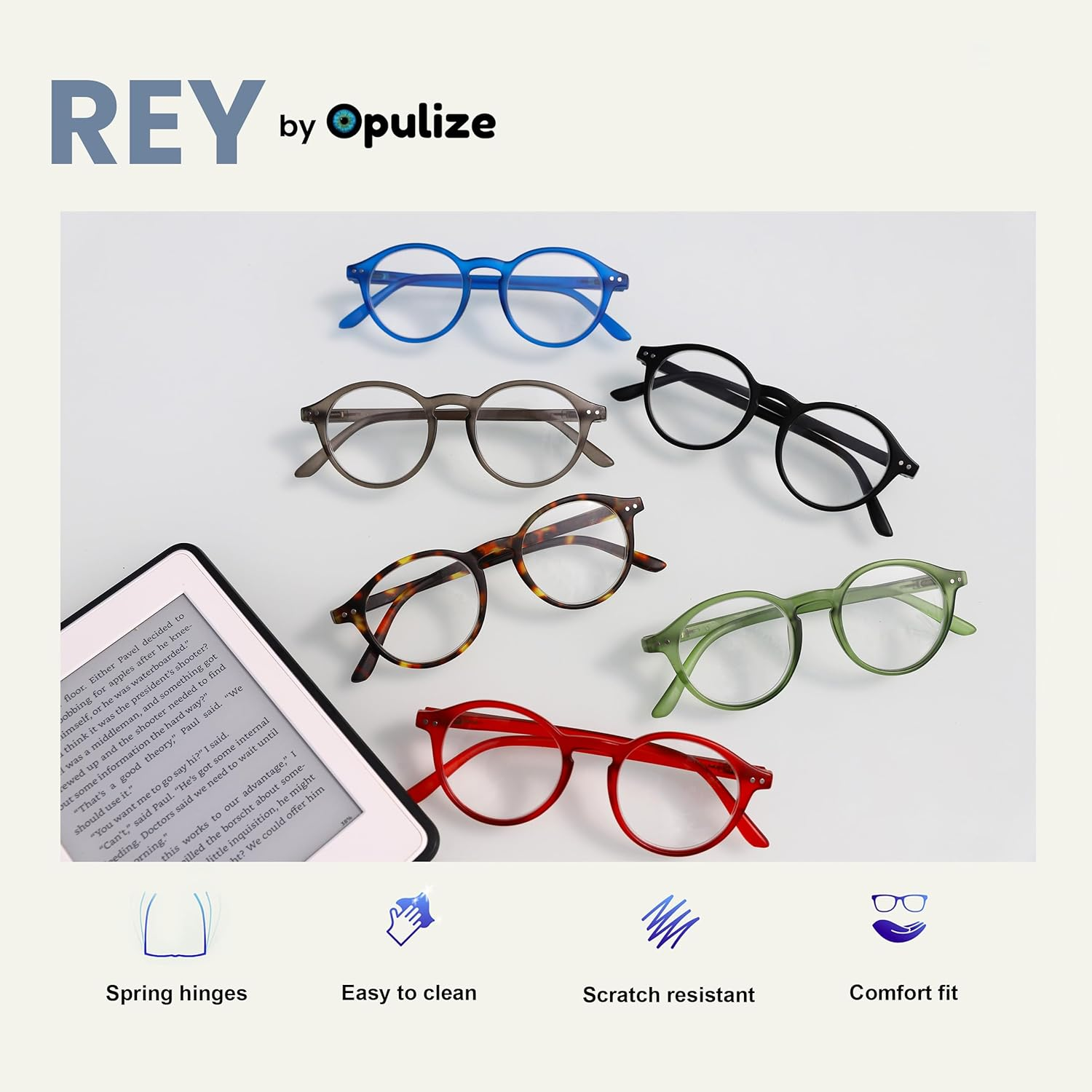 OPULIZE REY Reading Glasses - Retro round Frame - Mens Womens - Spring Hinges - R56 - 1.5 X, Matte Black - 2 Pack image number 3