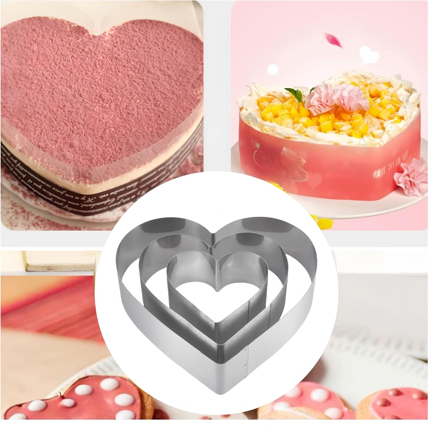 Ai-Oumleef Heart Cookie Cutter,3Pcs Heart Cake Cutter,Heart Cake Mold Ring Set,Suitable for Mousse Cake Cheesecake (3 Sizes) image number 3