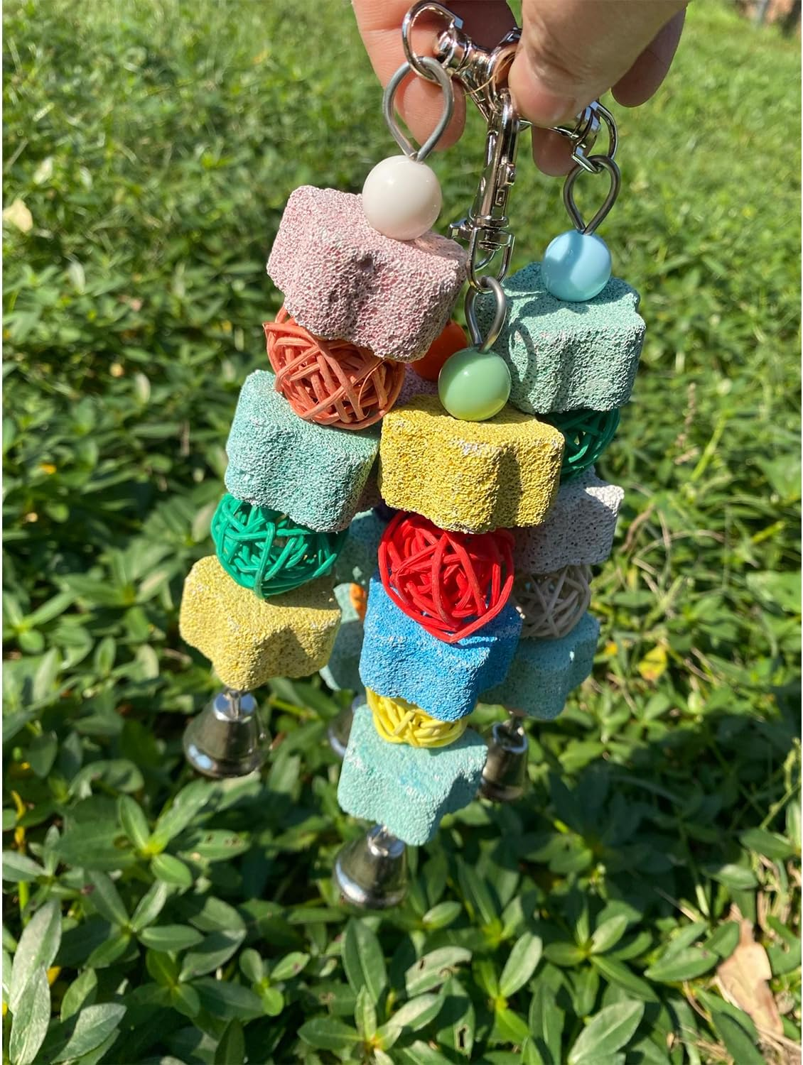 2 Pack Parakeets Parrot Chewing Toy, Bird Beak Grinding Stone Lava Calcium Blocks, Hanging Bird Cage Nail Trimmer with Bell Rattan Balls for Small Parrots Cockatiel Budgies Lovebirds Rats Chinchilla image number 1