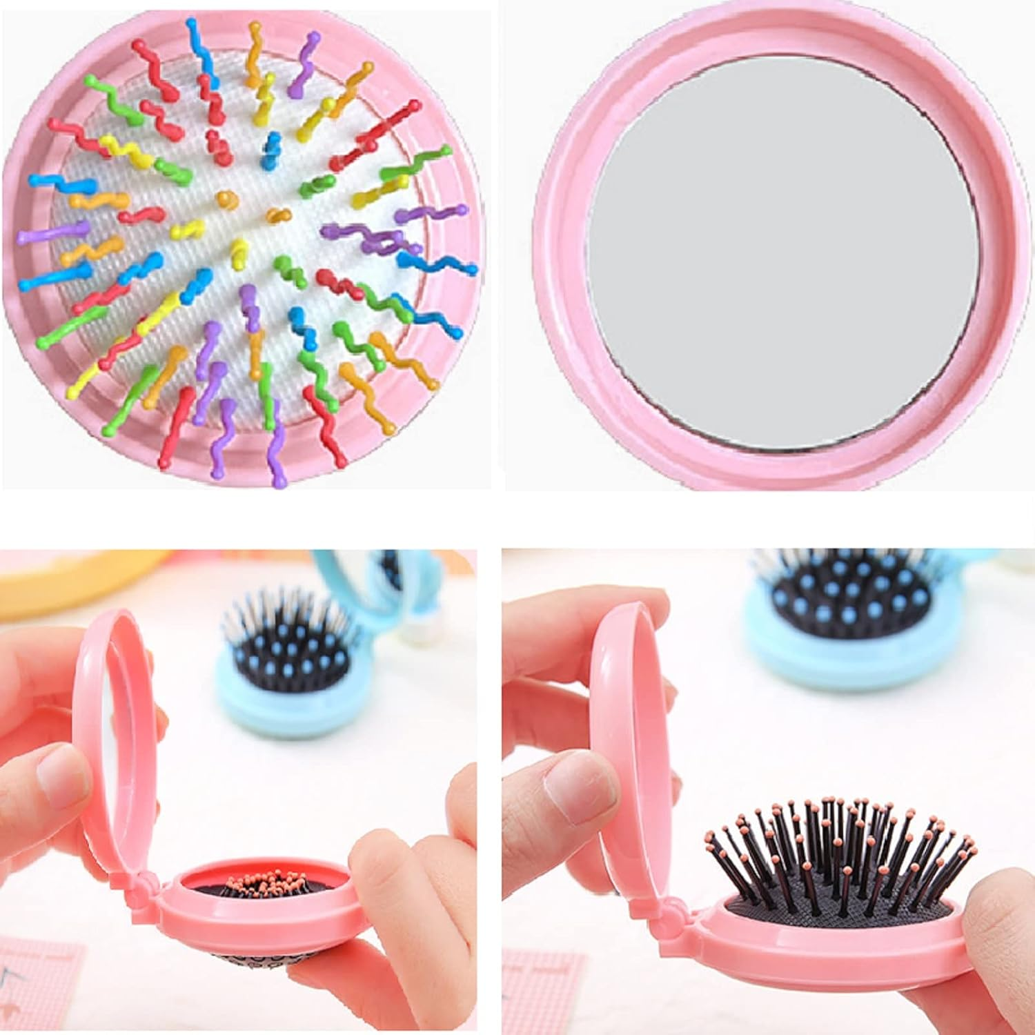 Foldable Hair Brushes with Travel Mirror, Foldable Bag Hair Brush, round Mini Hair Comb, Pocket Hair Brush, Folding Travel Mirror Hair Brushes, with Small Foldable Hair Brush, for Work, Travel, Women and Girls image number 3