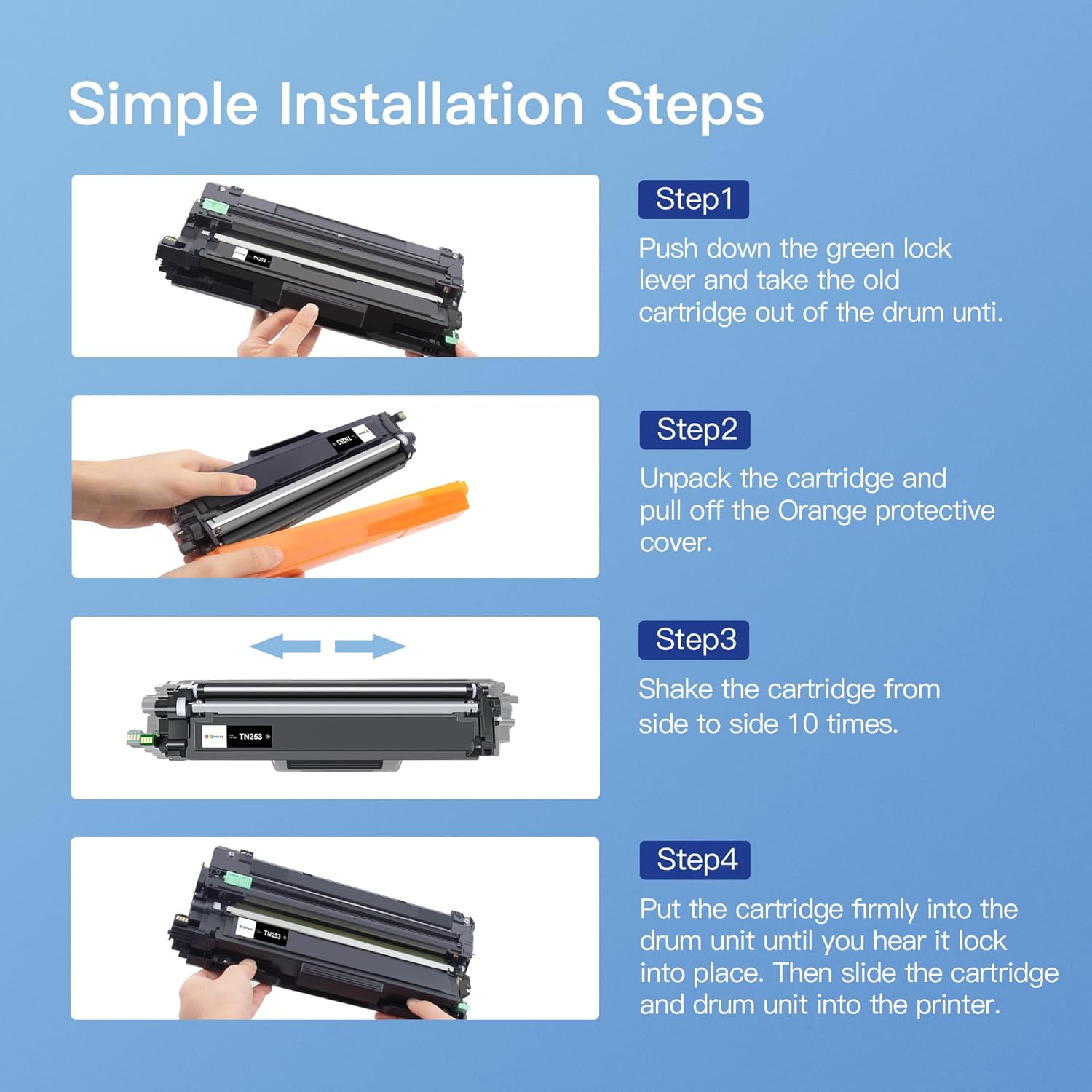 TN253 TN257 Toner Cartridge Compatible with Brother TN 253 TN 257 Toner Work with Brother HL-L3230CDW L3270CDW DCP-L3510CDW MFC-L3745CDW L3750CDW L3770CDW Printer ( 4 Pack ) image number 3