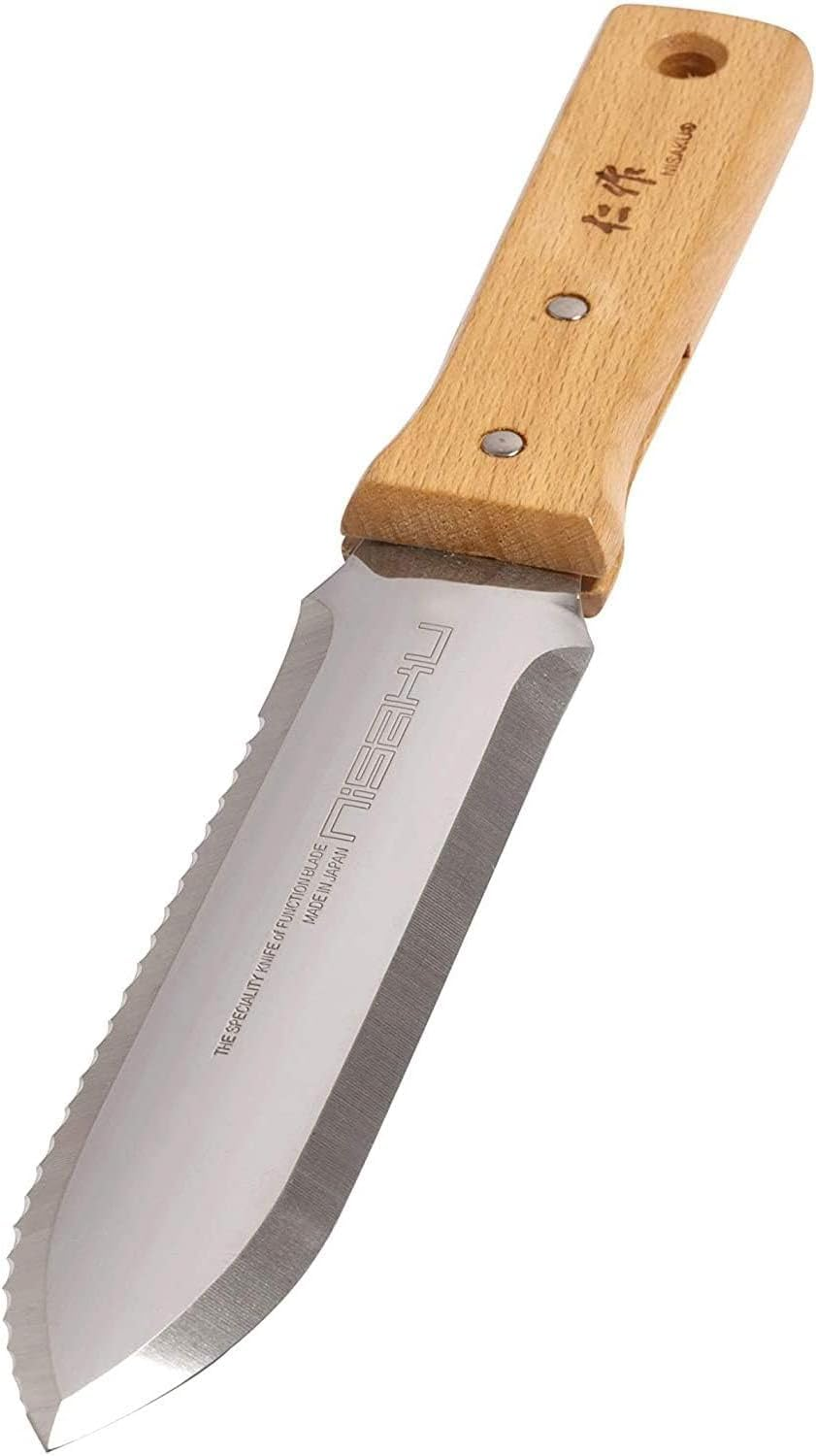 NISAKU NJP650 the Original Hori Hori Namibagata Japanese Stainless Steel Weeding Knife, 7.25-Inch Blade image number 3