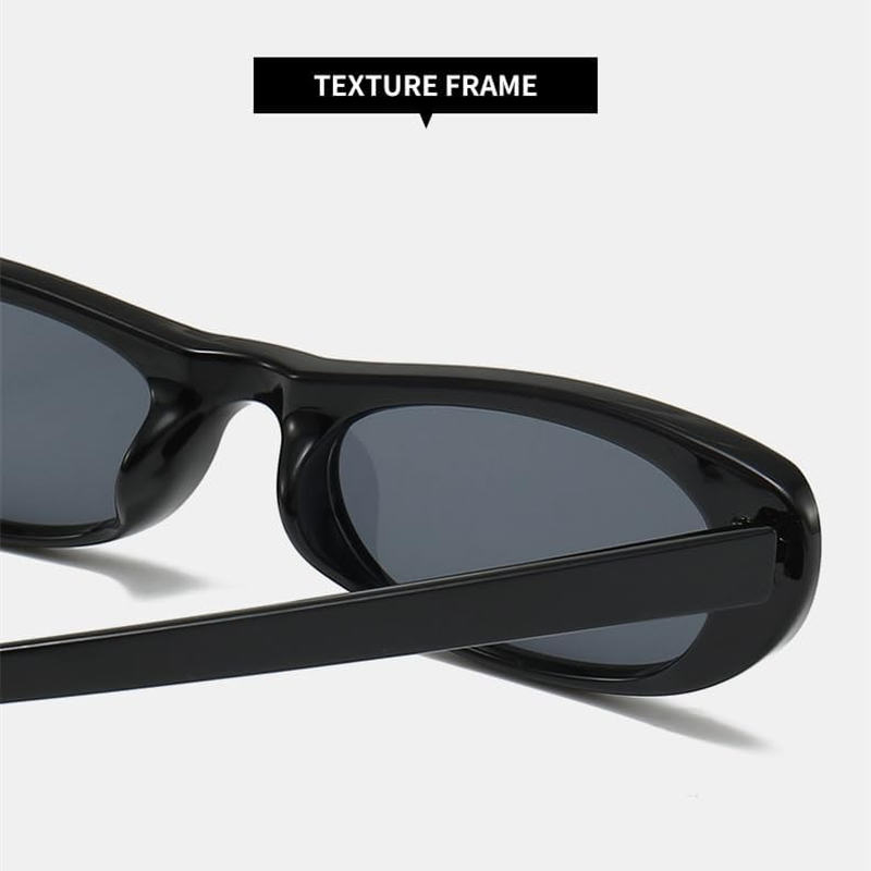 Trendy Cat Eye Black Sunglasses Women Narrow Frame Rectangle Shades Small Eyewear Men Sun Glasses Female Male Uv400(Black Tea)