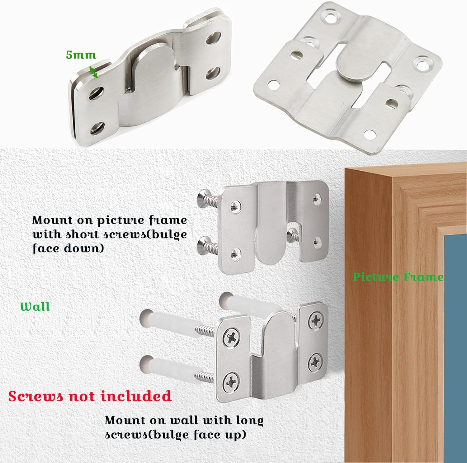 Ymaiss 36Packs Stainless Steel Flush Mount Bracket, Interlocking Photo Frame Hook 54X30Mm Heavy Duty Picture Hangers, Z Clip Bracket, Furniture Connector for Photo Mirrors Wall Mount Hardware