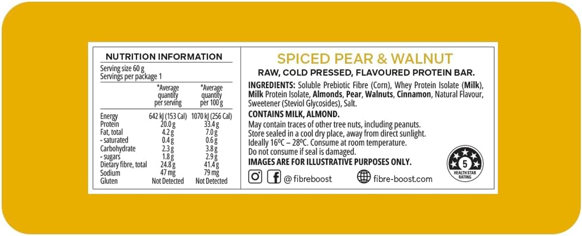 Fibre Boost Cold Pressed Spiced Pear and Walnut Flavoured Protein Bar