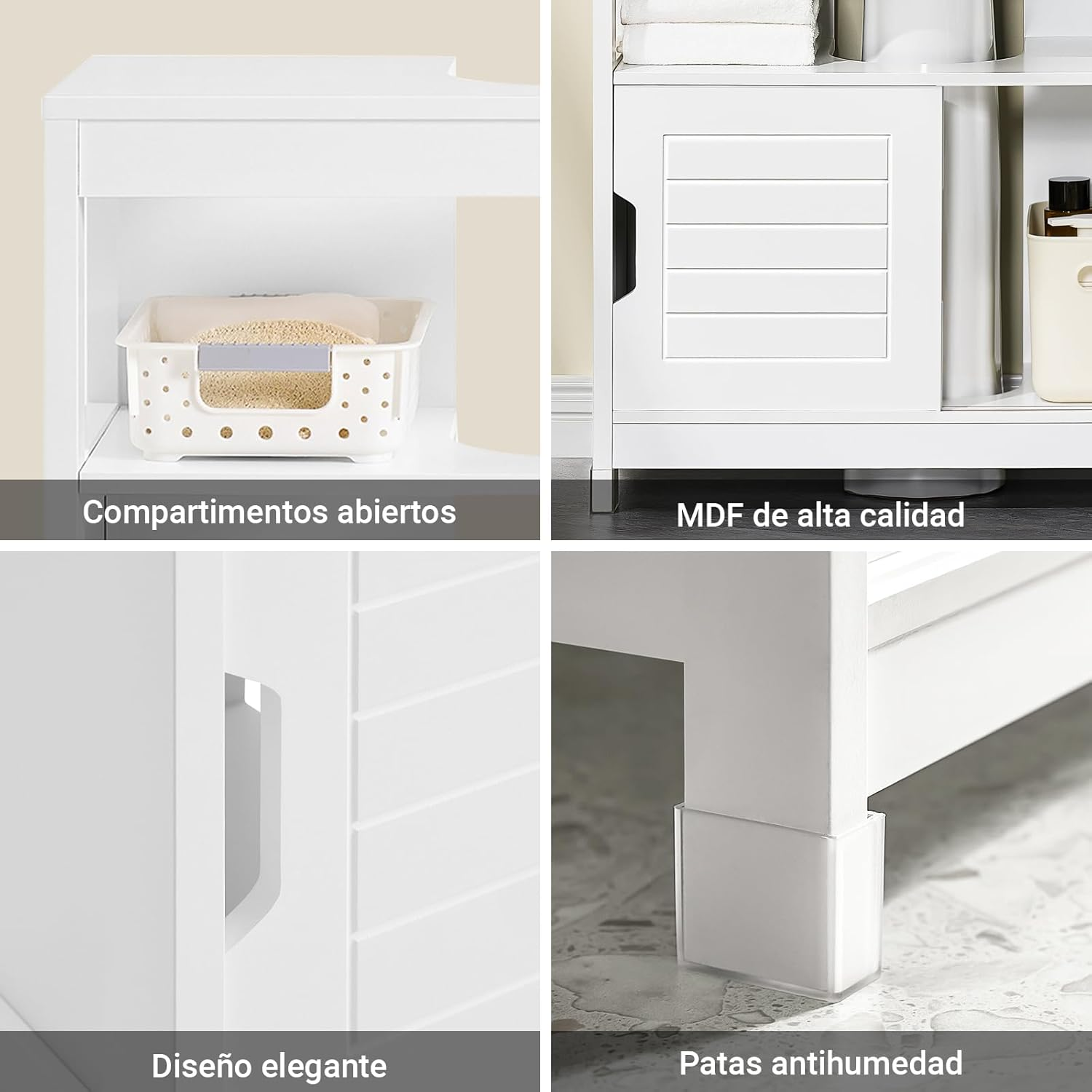 Sobuy under Sink Bathroom Cabinet with Storage Shelves and Double Doors, Freestanding Vanity Unit for Compact Bathrooms and Laundry Room, Organizer Furniture White FRG128-II-W image number 2