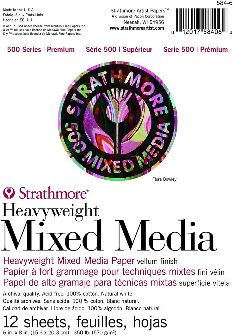 Strathmore 500 Series Heavyweight Mixed Media Pad 9"X12"-12 Sheets -62584900, White, 9X12 image number 5