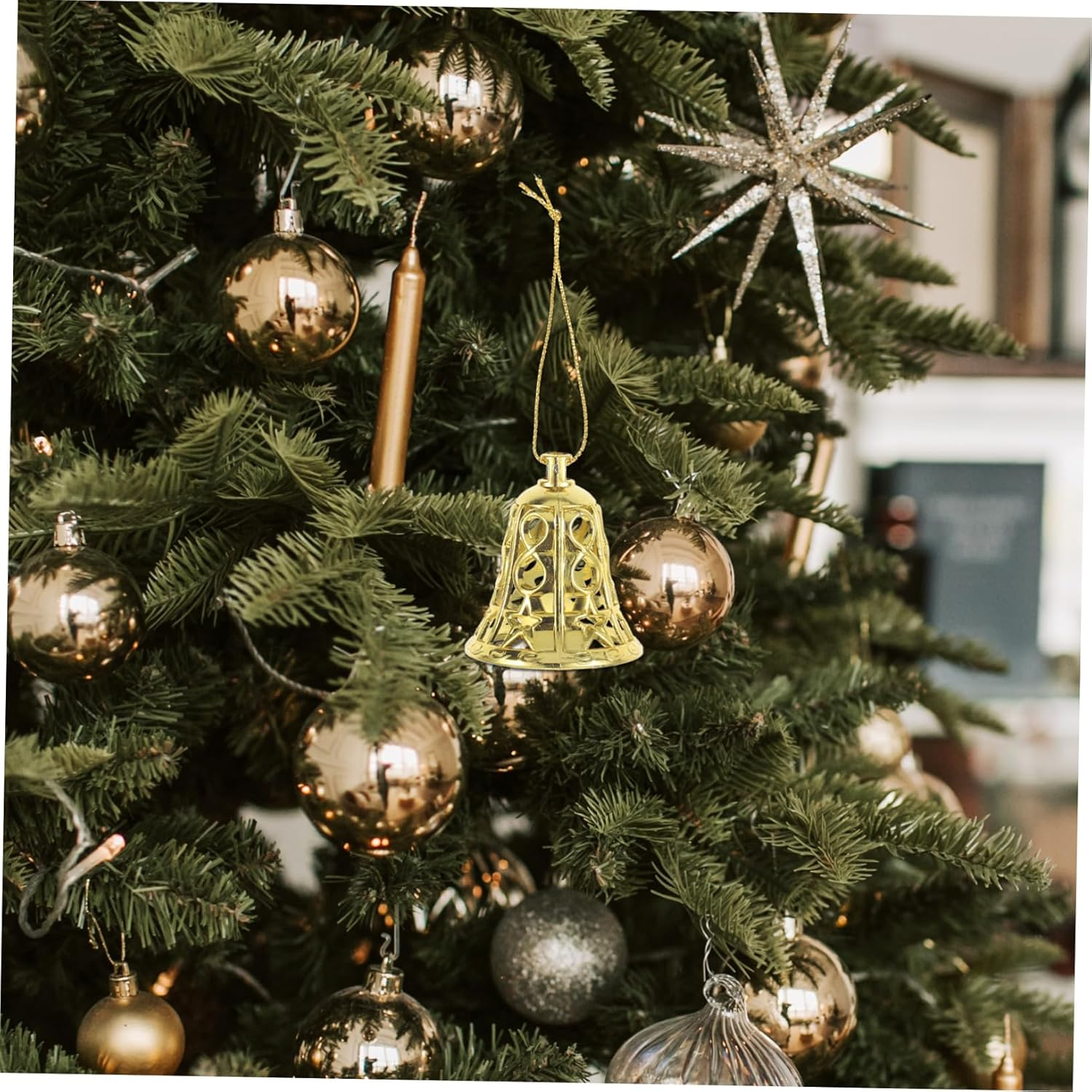 12Pcs Christmas Tree Hanging Bell Ornaments Decorative Props for Theme Parties Weddings Year Decor Eye-Catching Pendant Decor for Bookshelves Shelves and Cars image number 2