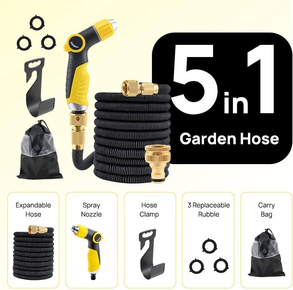 Velmora Expandable Garden Hose with 8 Spray Nozzle, Flexible Lightweight Garden Water Hose with Storage Bag & Anti-Leak Connectors for Lawn, Plants (Yellow25Ft, 2.5M-7.5M) image number 5