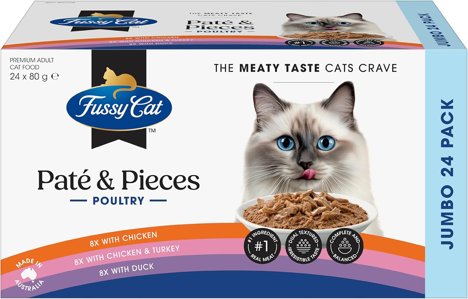 Fussy Cat Grain Free Adult Twice as Tasty Wet Cat Food, P&acirc;t&eacute; & Pieces Poultry Picks 24X80G - Two Tasty Textures, One Irresistible Meal, Real Australian Meat, Grain-Free & Complete Nutrition image number 5