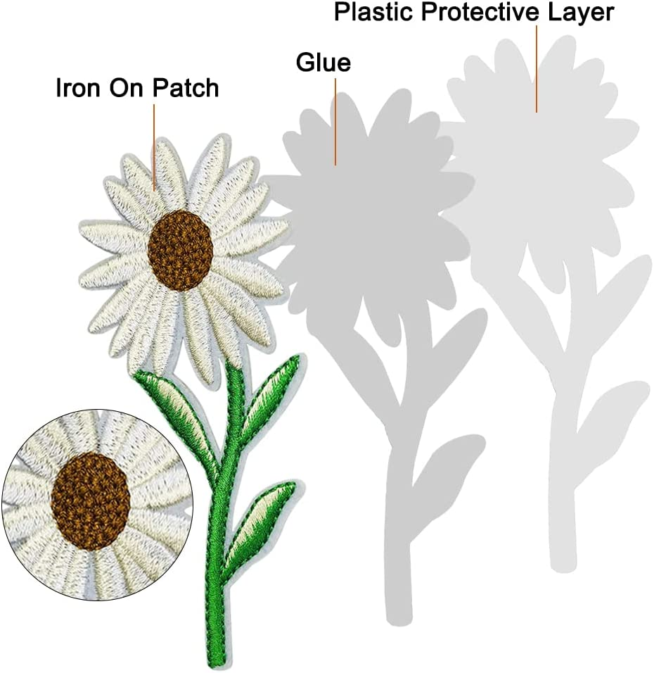 Sourceton 35 PCS Flowers Embroidered Iron on Patches, Sunflowers Butterfly Iron on Patches Set for Clothing Jeans,Bags, Arts Crafts DIY (Butterfly, Sunflower, Daisy) image number 2