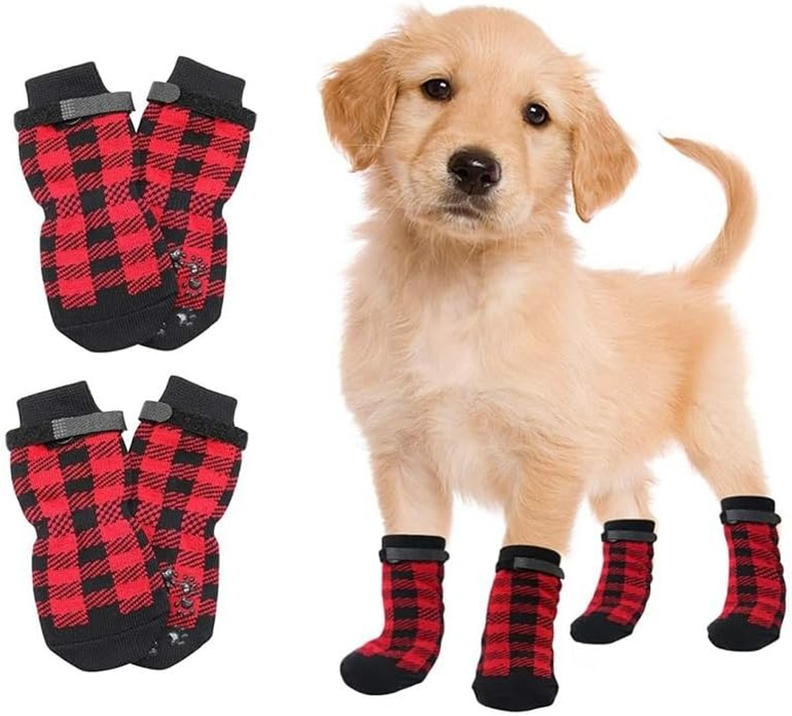 Anti-Slip Dog Socks,Dog Shoes for Hot/Cold Pavement,Paw Protectors with Grips 2 Pairs Senior Old Dogs,Dog Socks to Prevent Licking and Hardwood Floor Protection (Red Black, L) image number 4