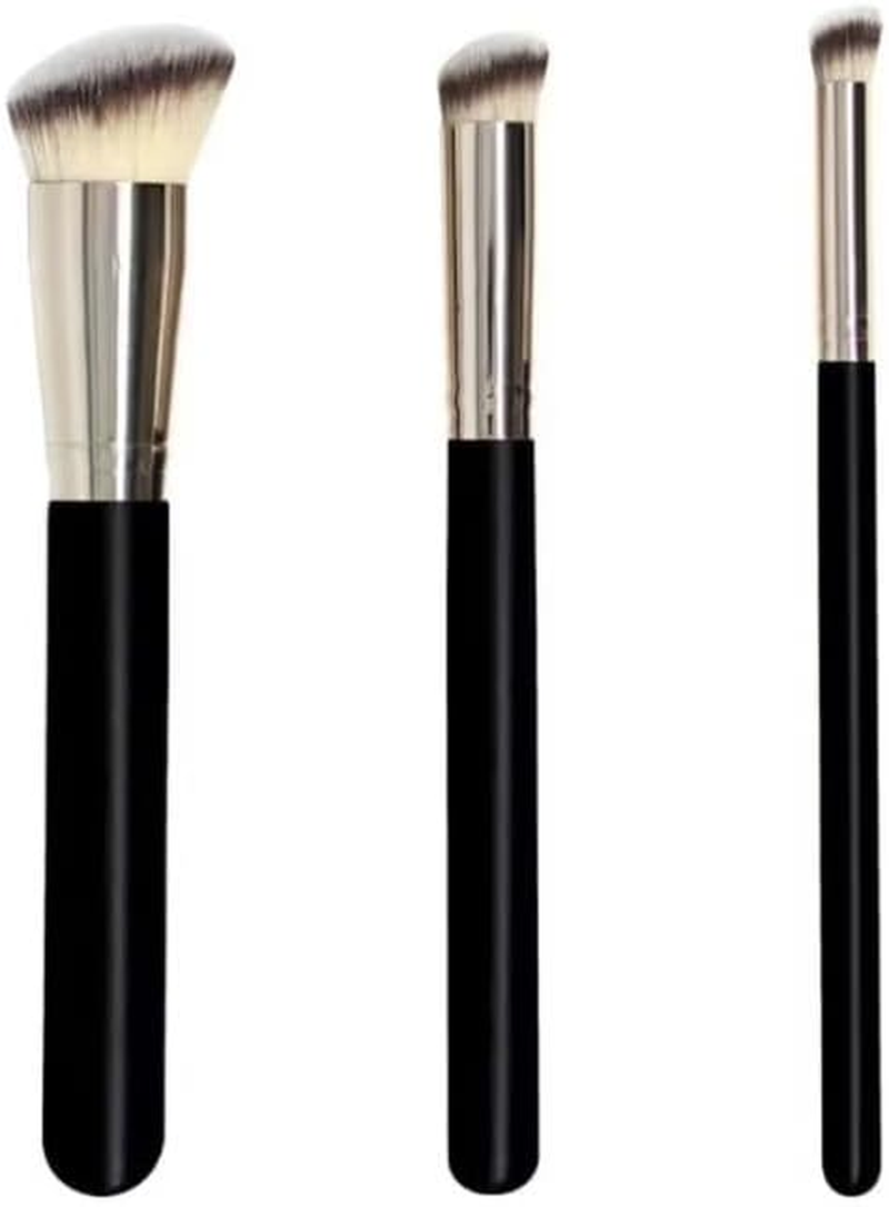 Kabuki Makeup Brushes Set&ndash; 3Pcs Pro Angled Foundation Brush/Flawless Flat Concealer Brush/Mini Flat Top Brush, under Eye for Concealer Brush for Liquid Cream Powder Blending, Stippling, Nose Contour (Style 1, One Size) image number 2