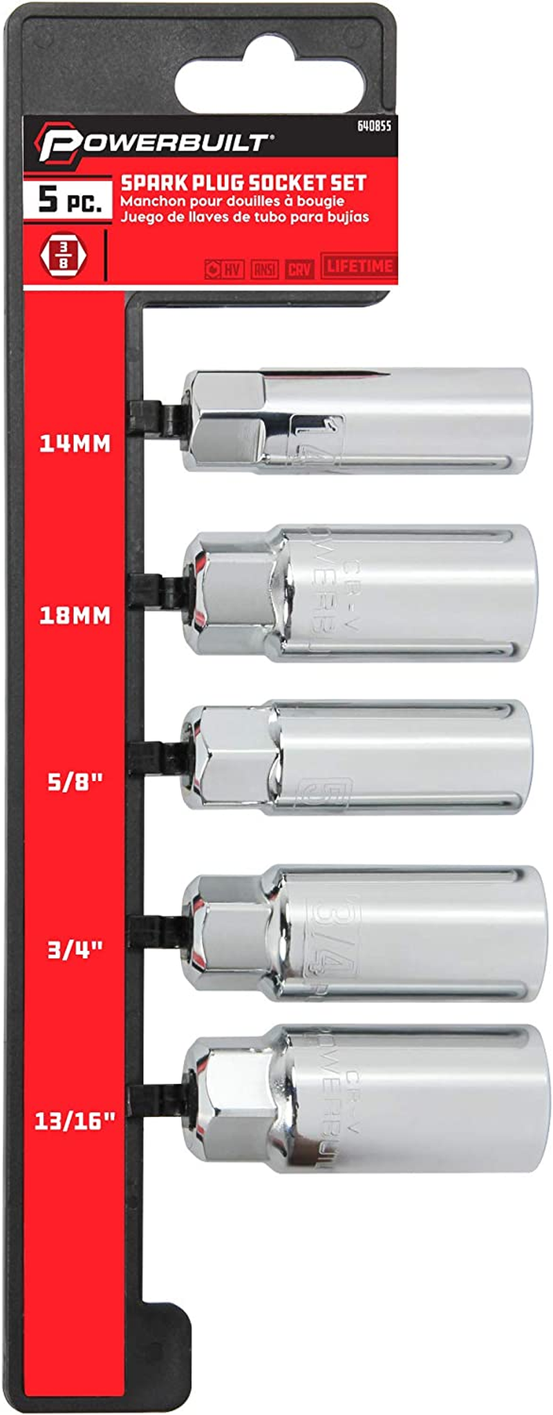 Powerbuilt 640855 3/8-Inch Drive Spark Plug Socket Set, 5-Piece image number 5