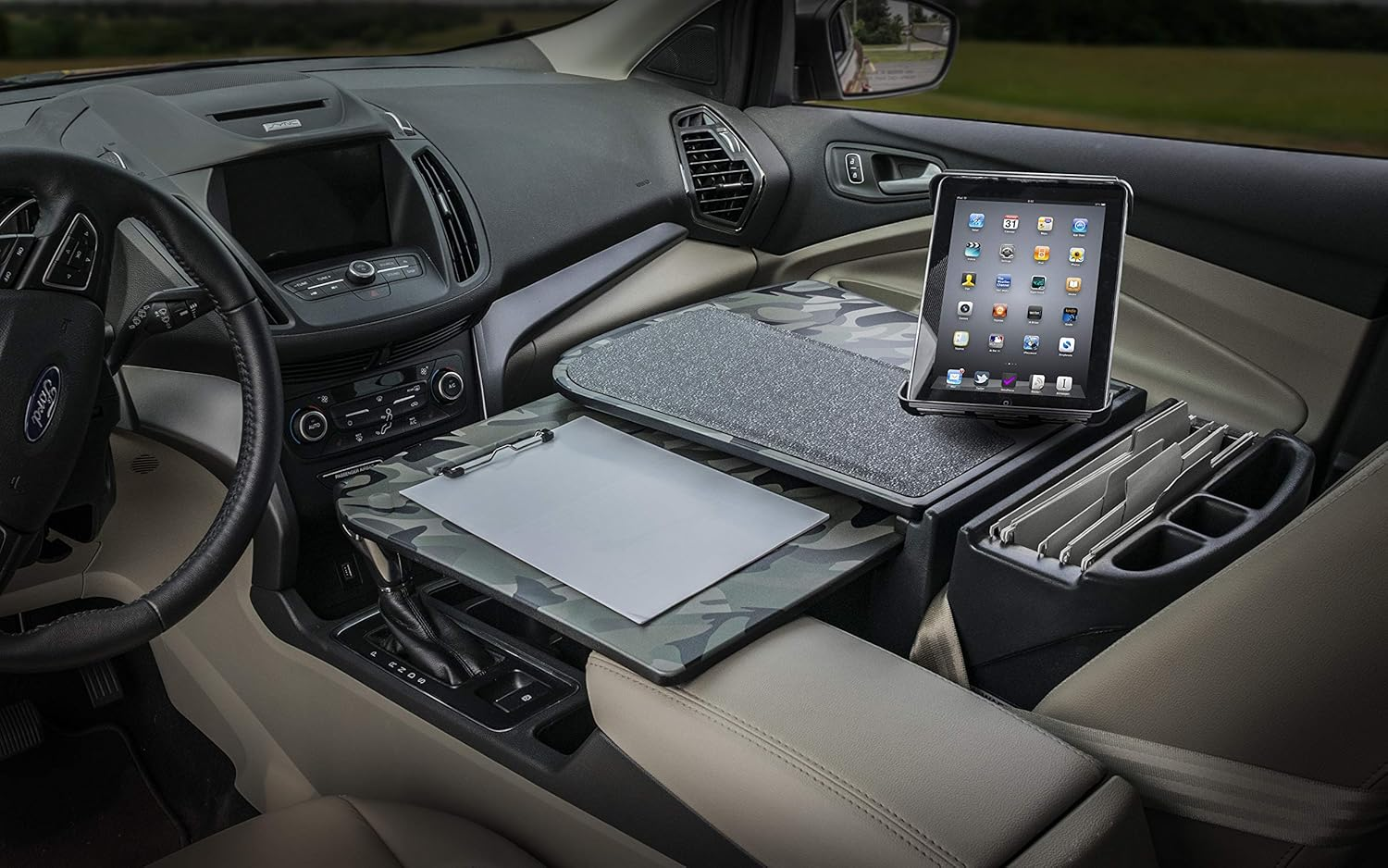Autoexec AUE10624 Gripmaster Car Desk Green Camouflage Finish with Built-In 200 Watt Power Inverter and Tablet Mount image number 6