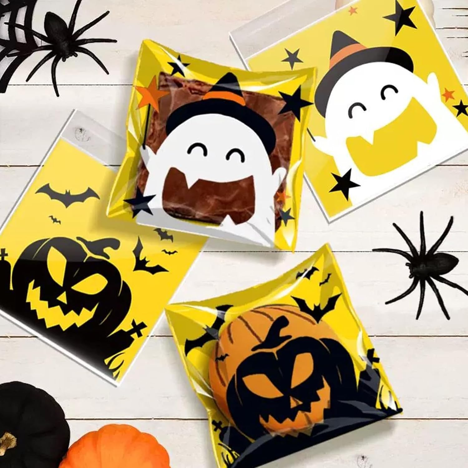 Halloween Candy Bags, 200 Pcs Self Adhesive Halloween Treat Bags Transparent Candy Cookie Bags Trick or Treat Cellophane Bags for Halloween Party Favors image number 5