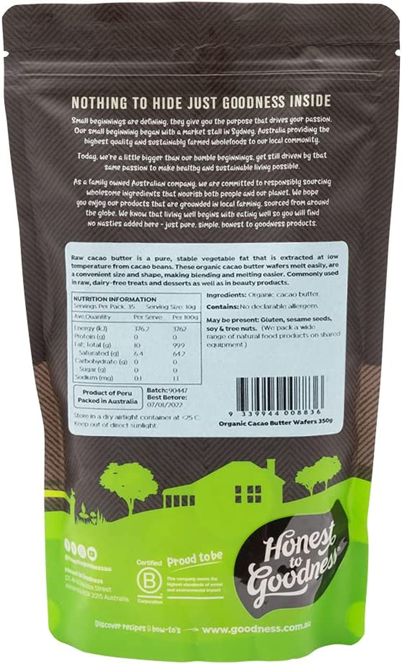 Honest to Goodness Organic Cacao Butter Wafers 350 G