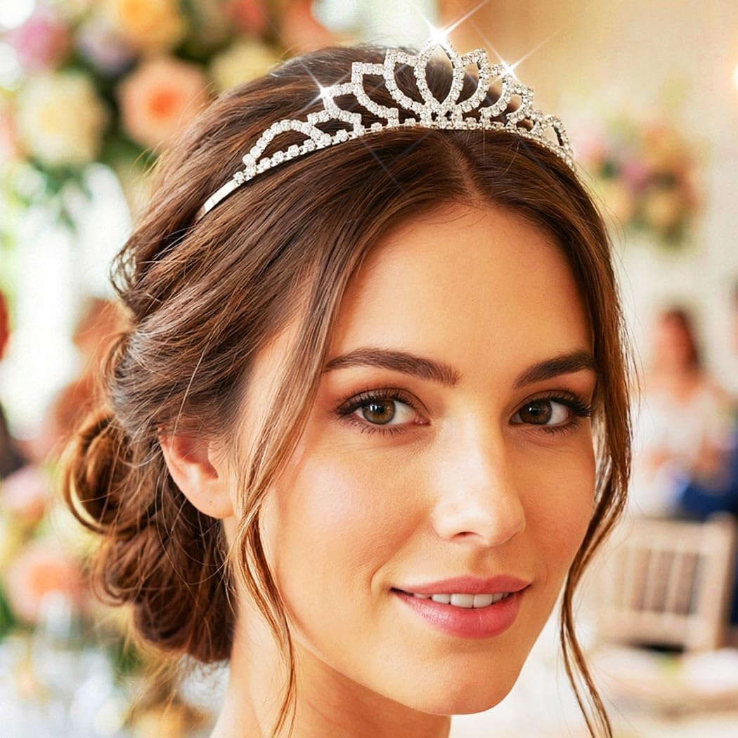 Kilshye Silver Girls Crowns Princess Tiaras Rhinestone Wedding Tiara Birthday Prom Crown Hair Accessories for Girl and Women - B image number 3