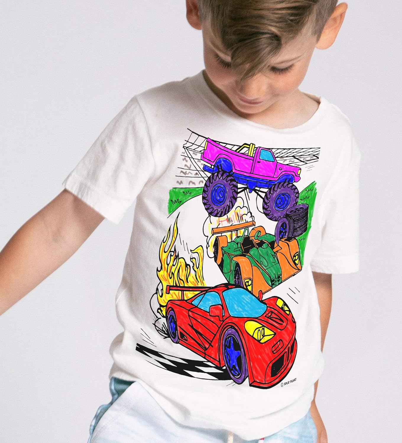 Splat Planet Color in Racing Car T-Shirt with 10 Non-Toxic Washable Magic Pens - Color Your Own T-Shirt image number 4