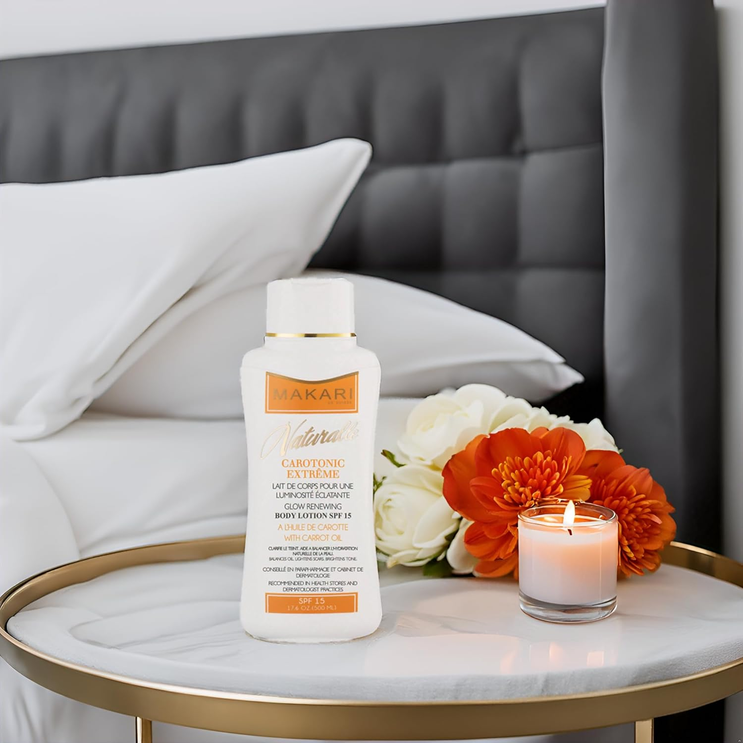 Makari Carotonic Extreme Glow Renewing Body Lotion, Infused with Carrot Oil & SPF 15, Helps Oil Control & Acne Treatment for Blemishes, Reduces Dark Spots & Hyperpigmentation, Boosts Brightening & Radiance, Provides Moisturizing & Hydrating Skin, Anti-Aging Formula for Oily & Combination Skin, 520Ml (17.6 Oz) image number 3