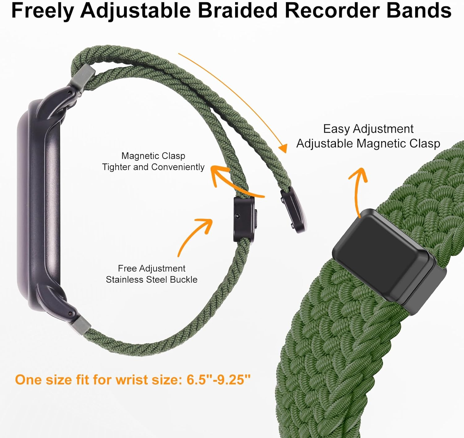 Adjustable Braided Wristband Compatible with Plaud Notepin AI Voice Recorder,Breathable Soft Wearable Strap with Magnetic Buckle and PC Case,Comfort Lightweight Band,Note Ai Voice Recorder Accessories - Black image number 2