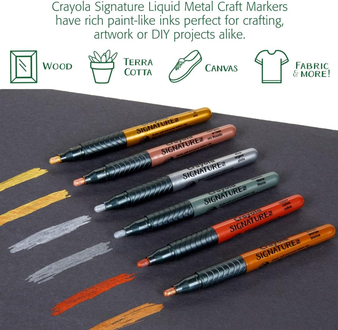 CRAYOLA Marker Signature 6Ct Liquid Metal Markers, Permanent Art Makers, Metallic Shine, 6 Shimmering Colours, Perfect for Hand Lettering Crafts., Metallic (58 6702) image number 5
