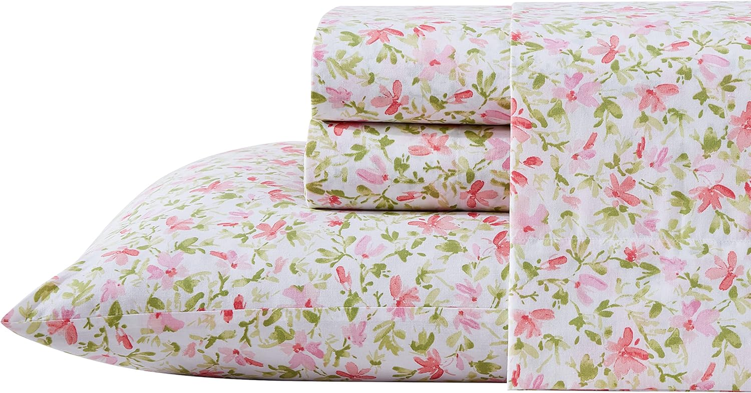 Laura Ashley Home - King Sheets, Cotton Percale Bedding Set, Crisp & Cool Home Decor (Norella Pink, King) image number 6