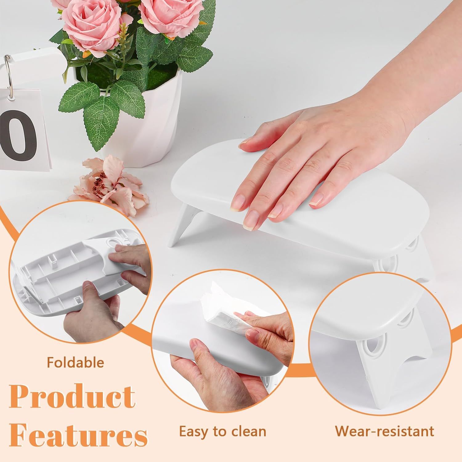 Huakaile Plastic Arm Rest for Nails Tech White, Foldable Manicure Hand Rest Stand Holder, Professional Nail Art Hand Pillow for Clients Table Desk Station Salon Supplies Accessories image number 3