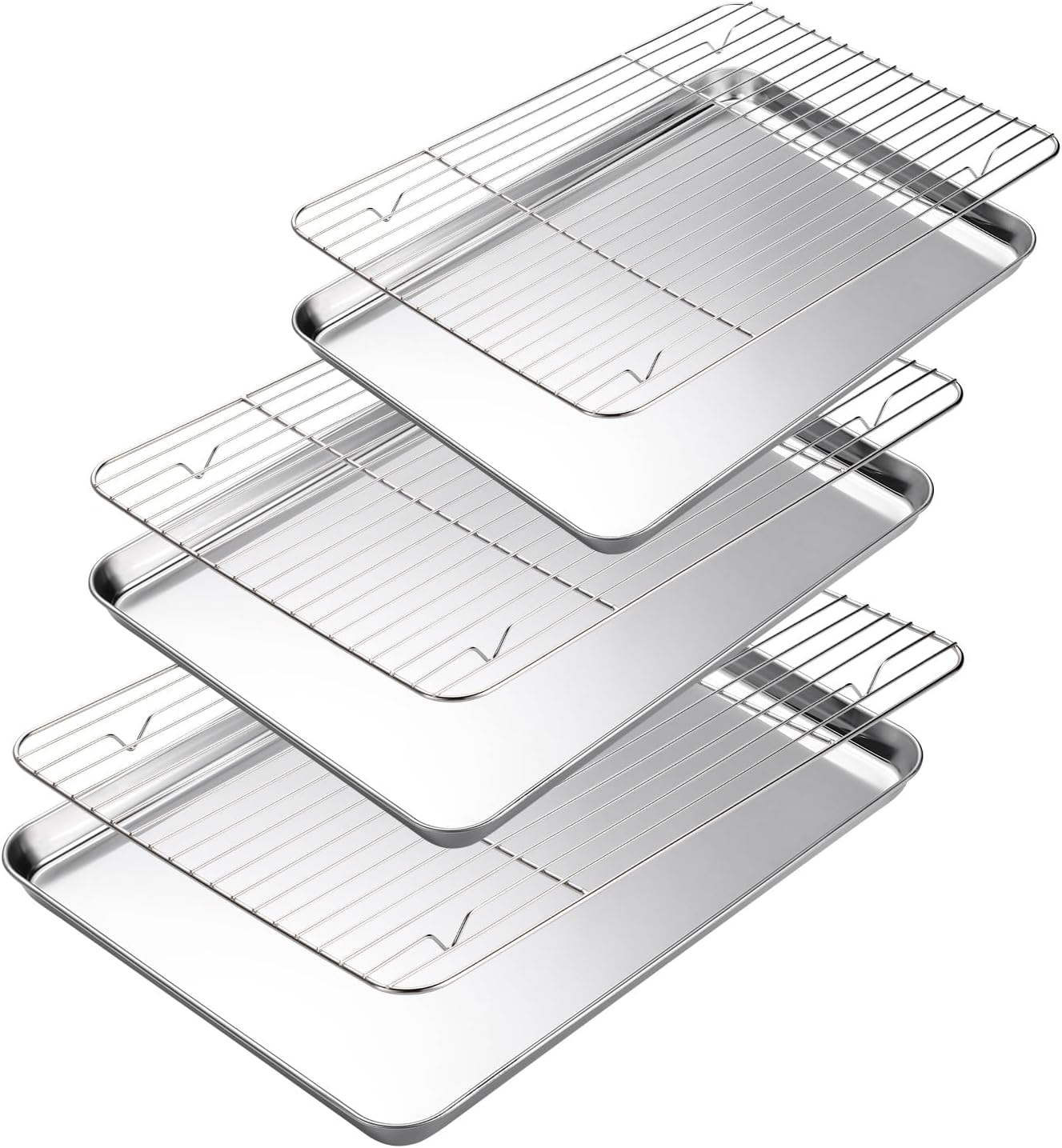 Baking Sheet with Cooling Rack Set of 6, 3 Premium Stainless Steel Cookie Sheets and 3 Wire Racks, Kitchen Nonstick Baking Pans Set Includes 3 Different Sizes, Heavy Duty Non Toxic image number 3