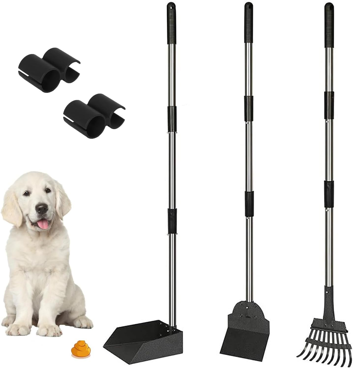 Dog Pooper Scooper Set, Tray Rake, and Spade 3 Pack Poop Scoop Adjustable Long Handle Metal with Tray for Pet Waste Removal,Dirt and Gravel,No Bending Clean up for Small Medium Dogs(Black) image number 6