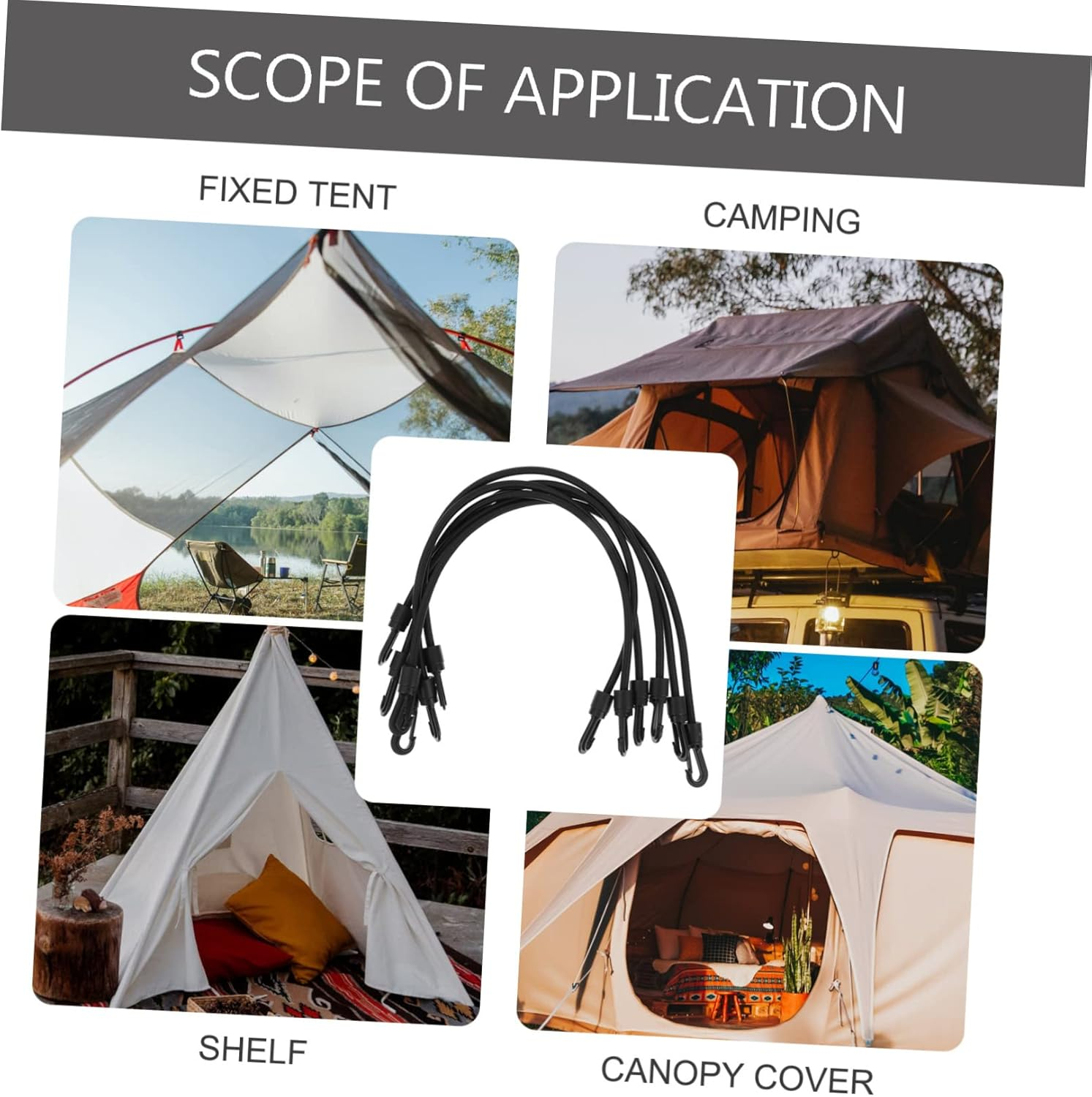 Beatifufu 4 Pcs Elastic Cargo Fastening Straps Hooks Waterproof Luggage Binding Belts Sturdy Rubber Tie down Ropes for Camping and Travel image number 2